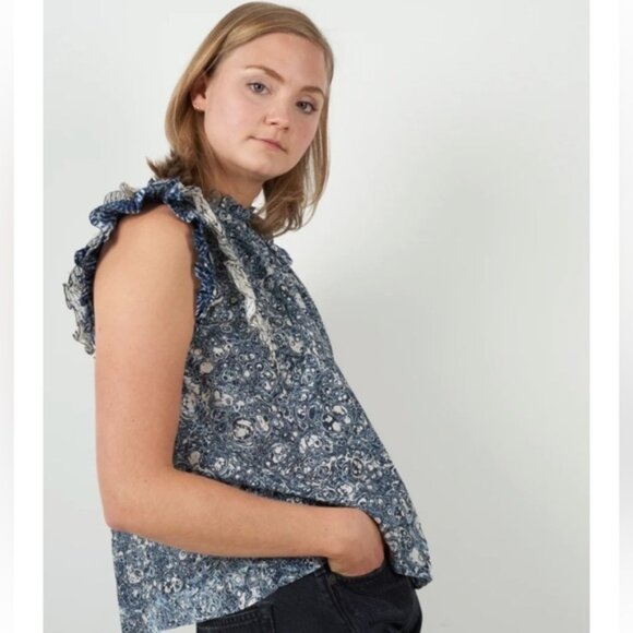 House of Harlow 1960 Blue  Ivory Sleeveless Blouse Sz   S - Picture 4 of 15